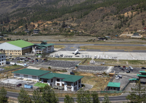 High angle view of the International airport, Wangchang Gewog, Paro, Bhutan