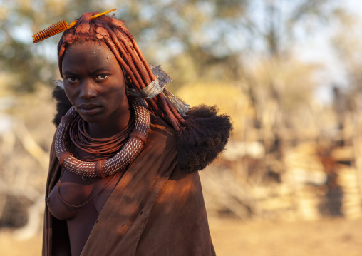 Portrait of a Himba tribe woman, Omusati region, Ruacana, Namibia