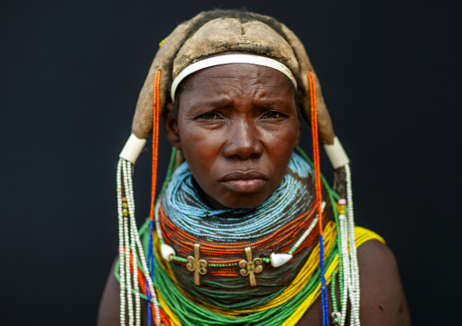 Mwila tribe woman with vilanda necklaces, Huila Province, Chibia, Angola
