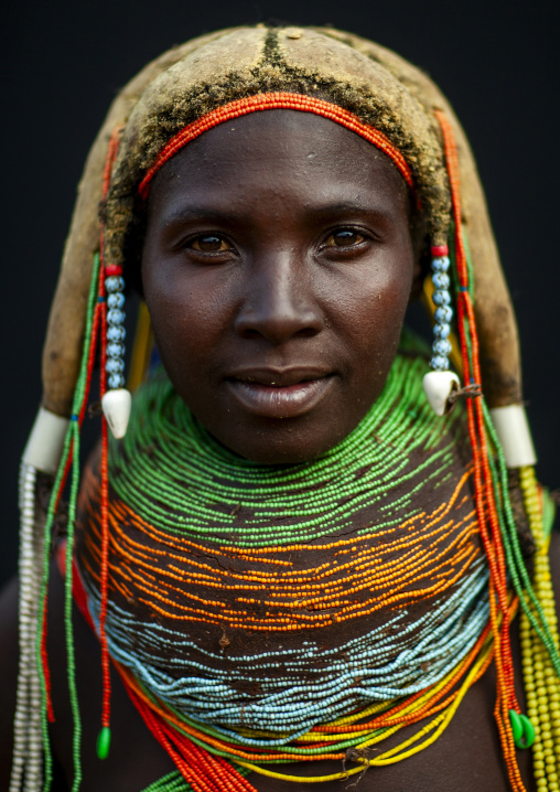 Mwila tribe woman with vilanda necklaces, Huila Province, Chibia, Angola