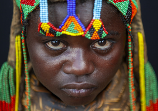 Mwila tribe girl with a vikeka necklace, Huila Province, Chibia, Angola