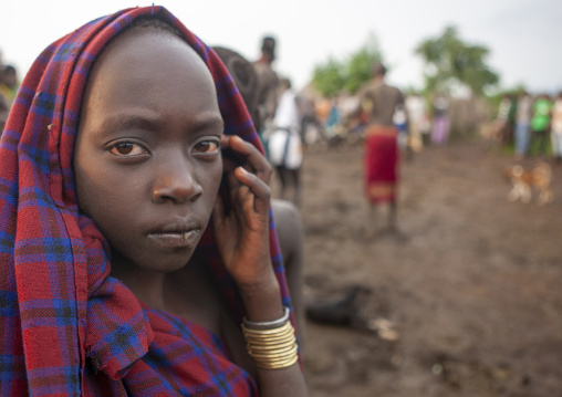 Bodi teenage girl during kael new year celebration, Omo Valley, Hana Mursi, Ethiopia