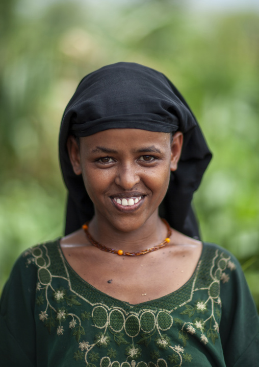 Portrait of a young muslim woman with veil removed, Wollo, Kowe, Ethiopia