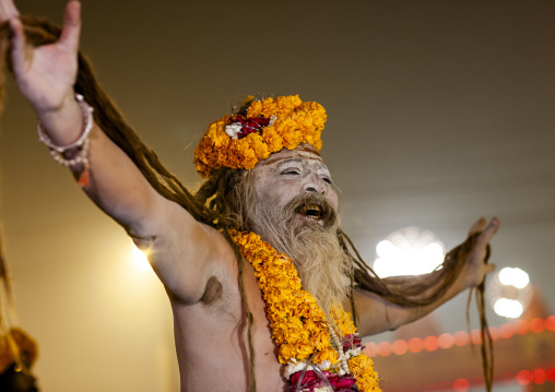 Naga sadhu from juna akhara going to bath in Maha kumbh mela, Uttar Pradesh, Allahabad, India