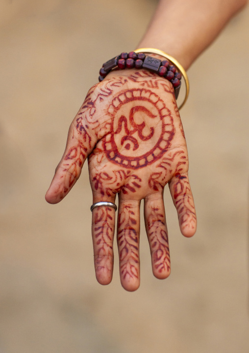 Hinduism symbol on a hand, Uttar Pradesh, Allahabad, India