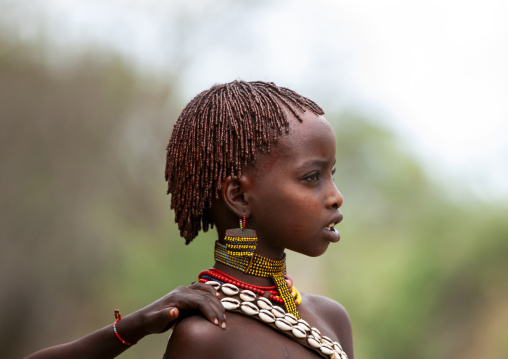 Hamer girl during bull jumping ceremony, Turmi, Omo valley, Ethiopia