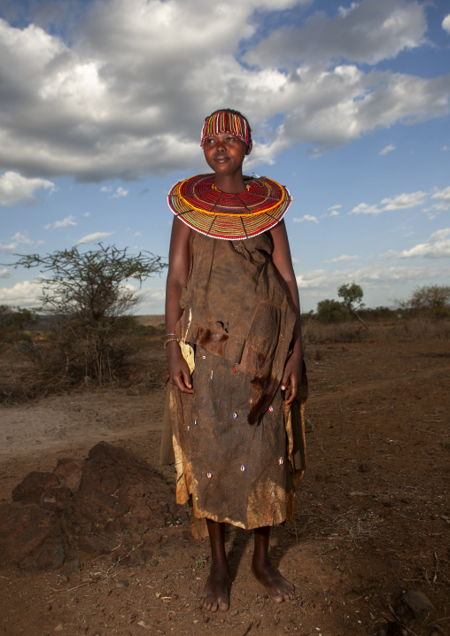 Pokot girl wears necklaces made from the stems of sedge grass, Baringo county, Baringo, Kenya