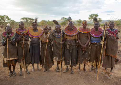 Pokot women wearing necklaces made from the stems of sedge grass, Baringo county, Baringo, Kenya