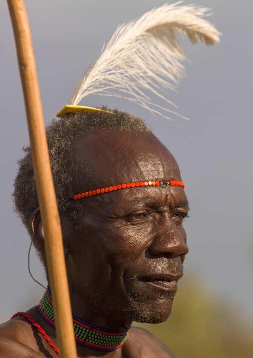 Pokot tribesman with feather on his head, Baringo county, Baringo, Kenya