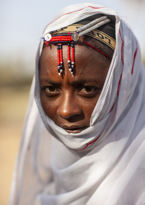 Gabbra tribe woman with traditional headgear, Chalbi desert, Kalacha, Kenya