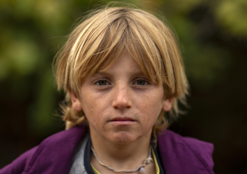 Blonde Yezidi refugee boy displaced from sinjar, Kurdistan, Lalesh, Iraq