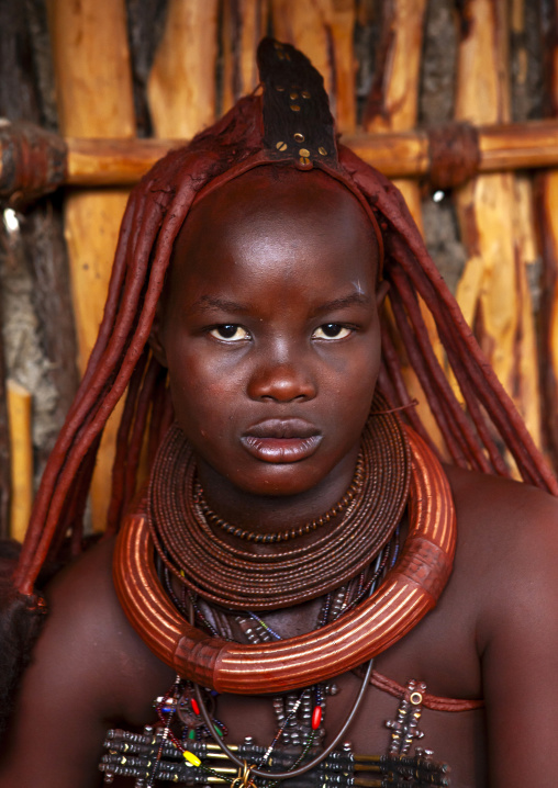 Portrait of a married Himba tribe woman, Kunene region, Epupa, Namibia