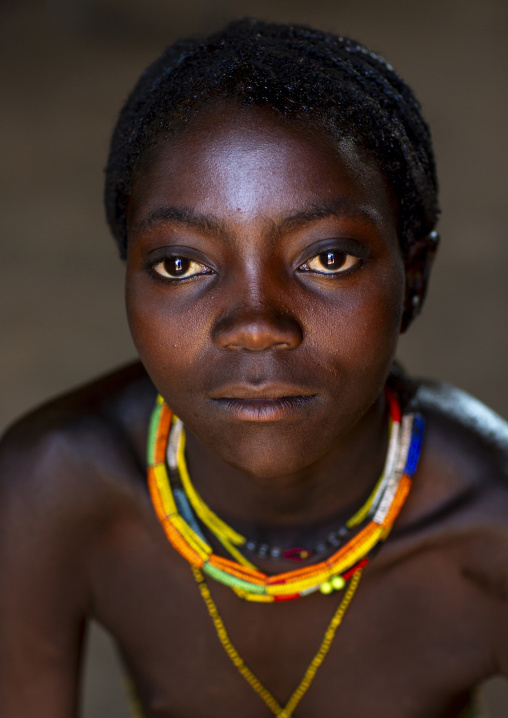 Portrait of a Mucawana tribe girl, Kunene region, Ruacana, Namibia
