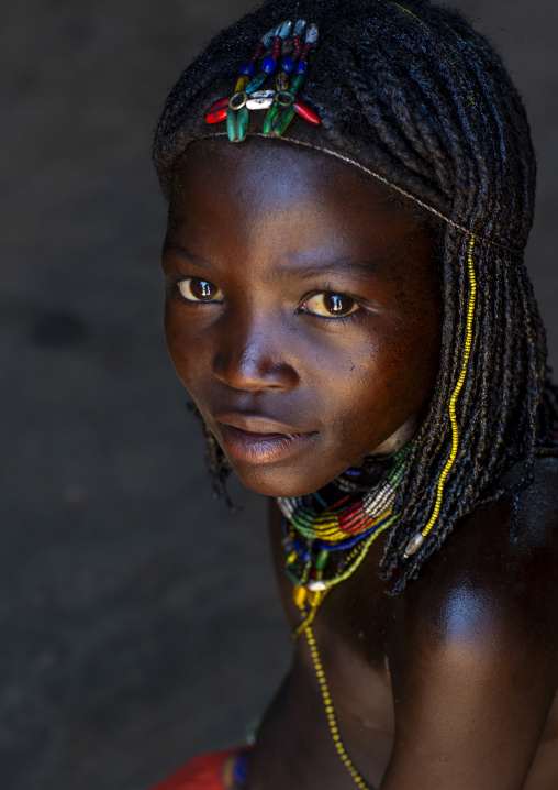Portrait of a Mucawana tribe girl, Kunene region, Ruacana, Namibia