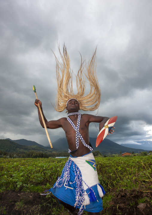 Traditional intore dancer during an event, Lake kivu, Ibwiwachu, Rwanda