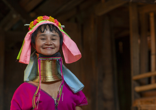 Portrait of a Long neck woman in traditional clothing, Chang Rai, Mae hong son, Thailand