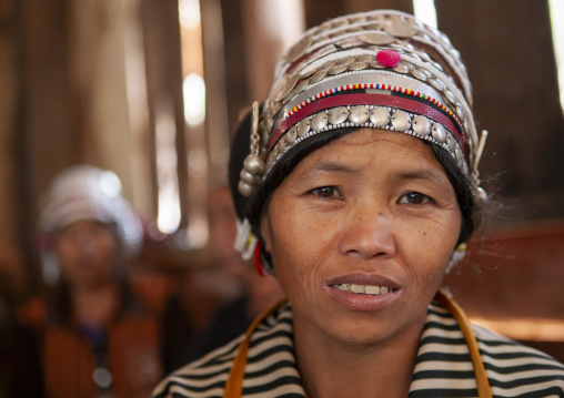 Akha minority woman with traditional headdress, Luang Namtha, Ban Ta Mi, Laos