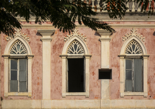 Row of ornate Gothic-arched windows along a weathered colonial facade, Benguela Province, Benguela, Angola