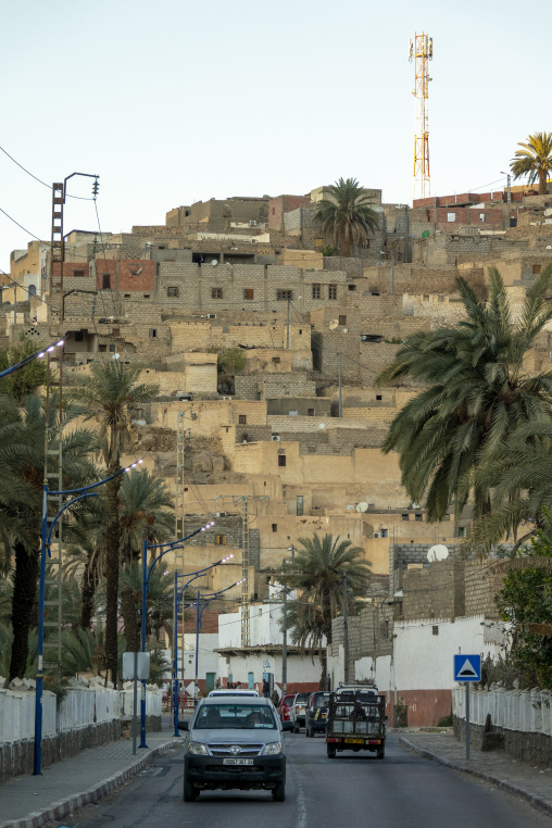 View of the hillside old town at dusk, North Africa, Djanet, Algeria