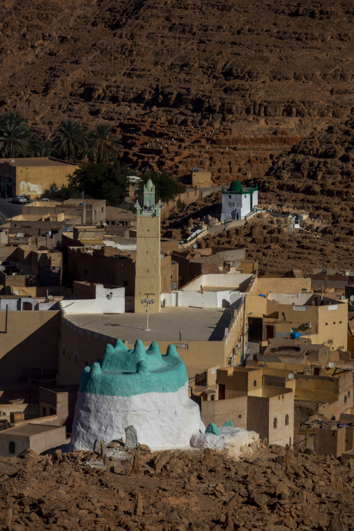 Green-and-white koubba shrine overlooking the old town, North Africa, Ghardaia, Algeria