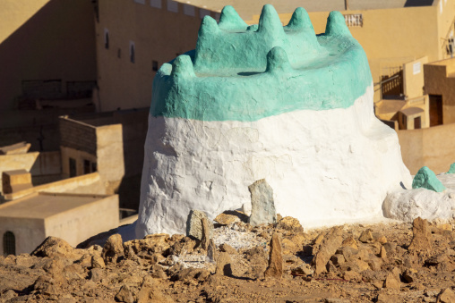 Close view of a green-and-white koubba dome, North Africa, Ghardaia, Algeria