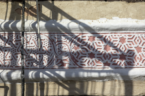Carved plaster decoration on a historic building facade, Mecca p