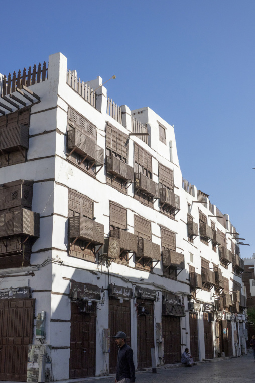 Historic building with wooden balconies in the old town, Mecca p