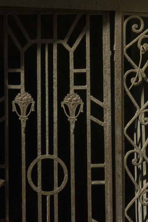 Ornate wrought iron gate of a traditional house, Mecca province,