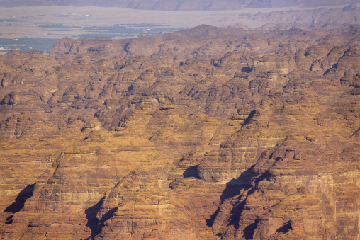 Aerial view of the canyons surrounding the oasis, Al Madinah Pro