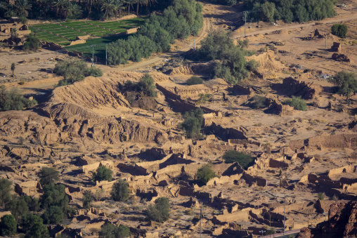 Aerial view of the ruins of the old mud-brick town, Al Madinah P