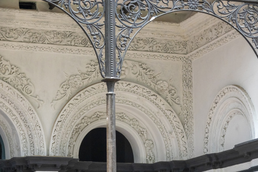 Ornate ironwork in a temple near Teota Zamindar Bari, Dhaka Division, Shivalaya, Bangladesh