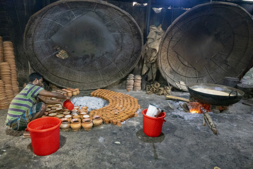Clay pots used to make traditional yogurt, Rajshahi Division, Bogura, Bangladesh