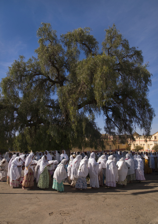 Eritrean women praying at Enda Mariam church, Central Region, Asmara, Eritrea
