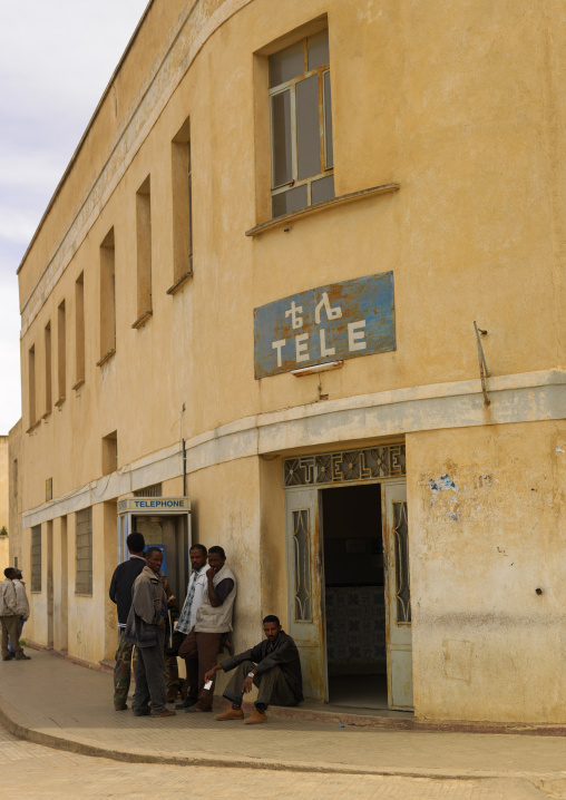 Eritrean men in front of a Post office, Debub, Dekemhare, Eritrea