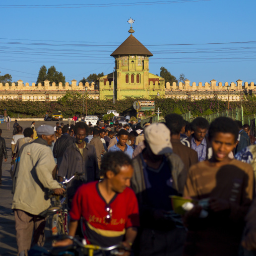 Crowd in front of Enda mariam orthodox cathedral, Central Region, Asmara, Eritrea