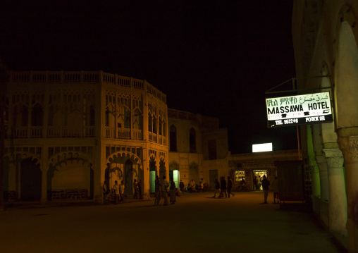 Main square at night in Batsi, Northern Red Sea, Massawa, Eritrea
