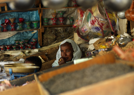 Eritrean woman in a shop, Central Region, Asmara, Eritrea