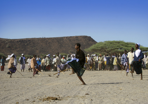 Afar tribe men dancing during a wedding, Northern Red Sea, Thio, Eritrea