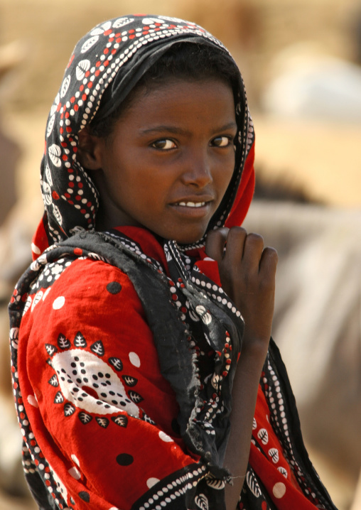 Portrait of an Afar tribe girl in danakil desert, Northern Red Sea, Thio, Eritrea