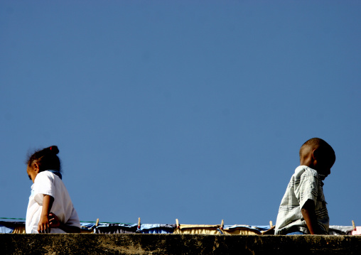 Eritrean children on a terrace, Central Region, Asmara, Eritrea