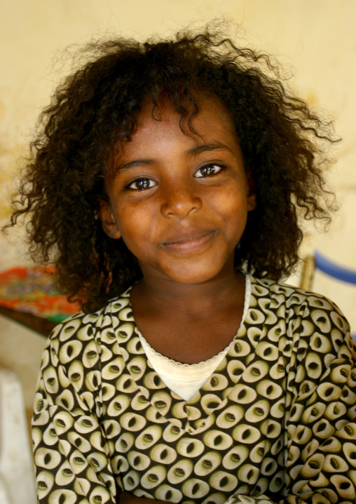 Portrait of a cute eritrean girl with curly hair, Central Region, Asmara, Eritrea