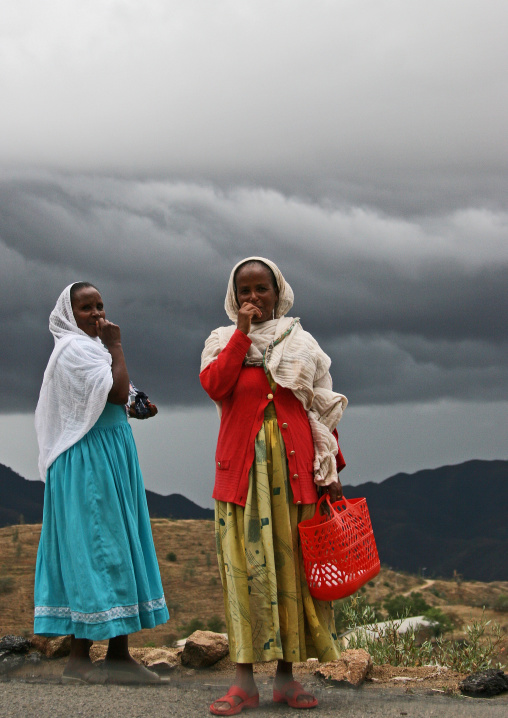 Eritrean women in the mountains before a storm, Central Region, Asmara, Eritrea