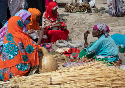 Eritrean women selling their goods at the colourful monday market, Semien-Keih-Bahri, Keren, Eritrea