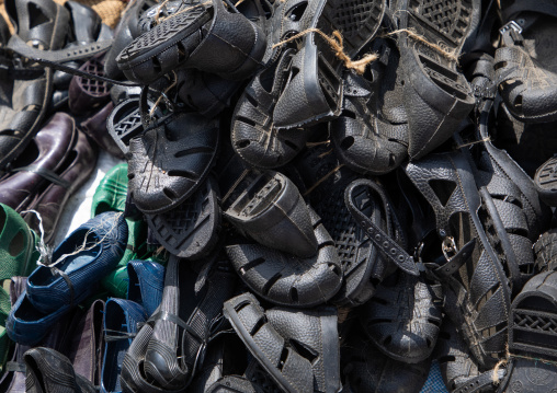 Plastic shoes for sale in the market, Semien-Keih-Bahri, Keren, Eritrea