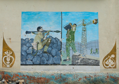 Propaganda mural about the war with ethiopia, Gash-Barka, Hagaz, Eritrea