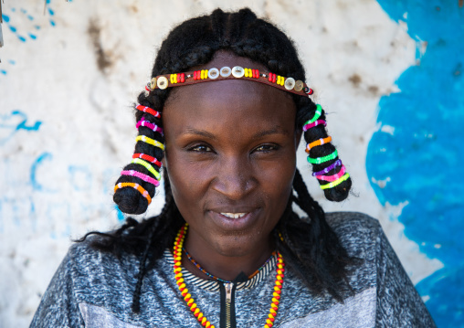 Portrait of a Kunama tribe woman with traditional hairstyle, Gash-Barka, Barentu, Eritrea