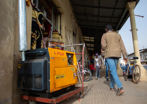 Generator for emergency electric power in front of a shop, Central region, Asmara, Eritrea