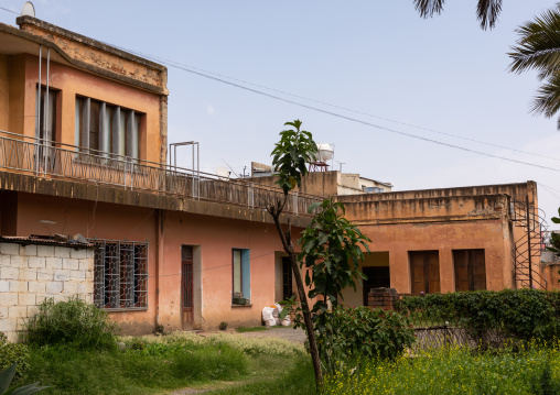 Exterior of old art deco style villa from the italian colonial times, Central region, Asmara, Eritrea