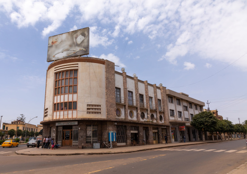 Exterior of zilli bar with its radio-style facade from the italian colonial times, Central region, Asmara, Eritrea