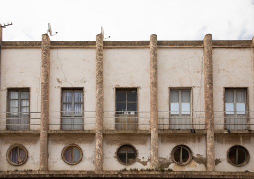 Exterior of zilli bar with its radio-style facade from the italian colonial times, Central region, Asmara, Eritrea